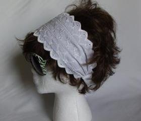 White Eyelet Lace fabric women's headband