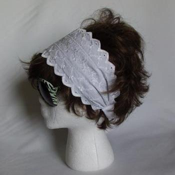 White Eyelet Lace fabric women's headband